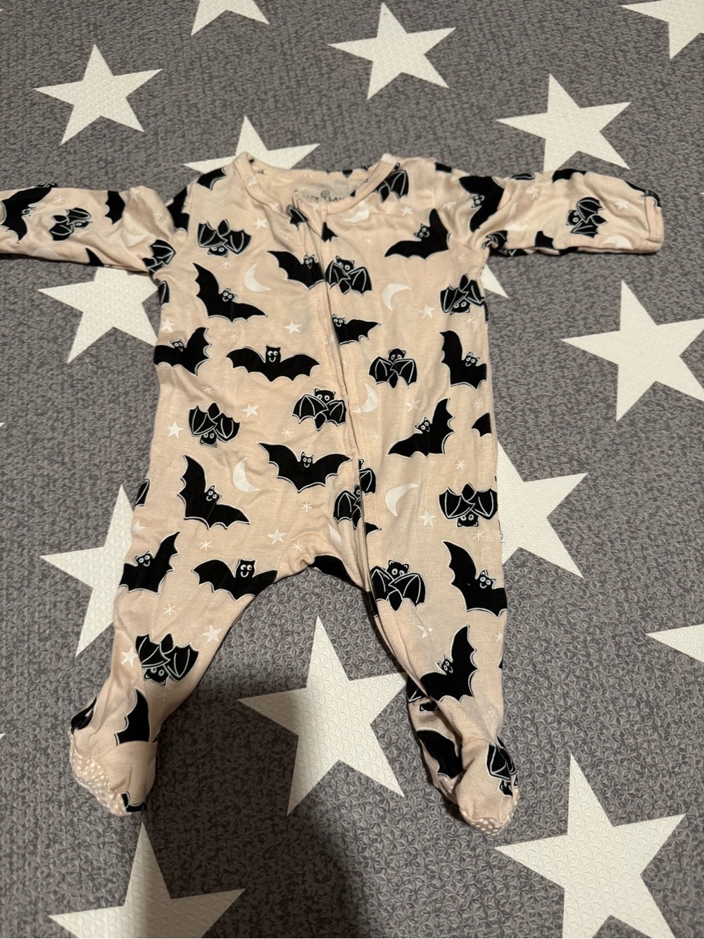 Caden Lane Beige Footed One-Piece with Black Bat Print